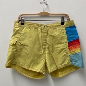 Rare Vintage 70s 80s Yellow Sunset Gradient Rainbow Sundek Swim Shorts Size M
